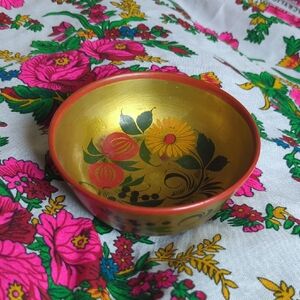 🇷🇺Vintage Russian Khokhloma Wood Bowl Made In USSR